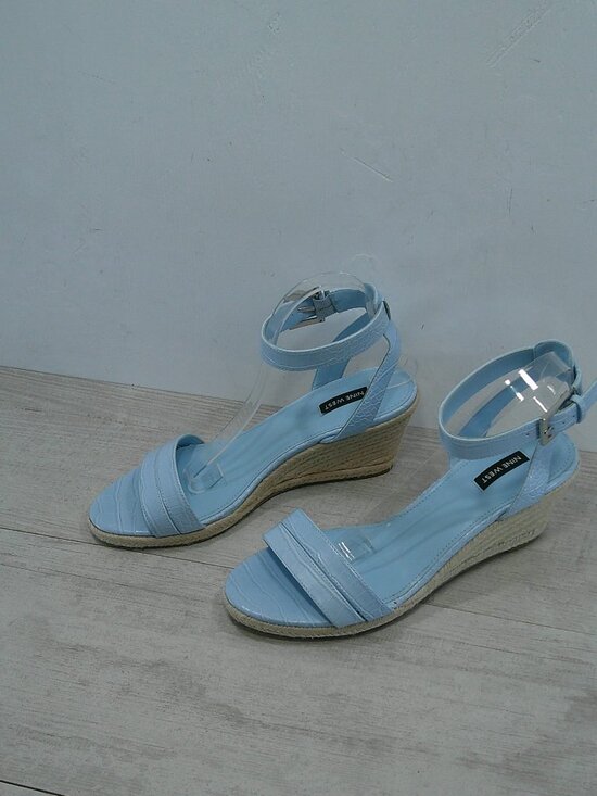 Nine West Baby Blue Croc Embossed Patent Joie Espadrille Wedge Heel Size 11 M - Picture 13 of 14